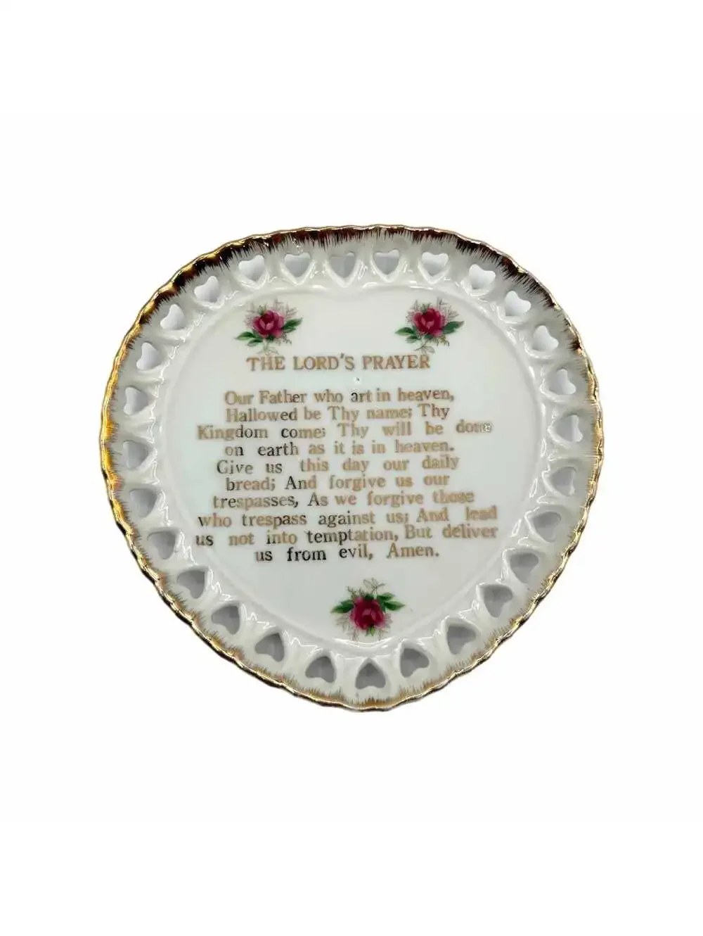 Vintage Norcrest The Lord’s Prayer Heart-Shaped 7” Porcelain Wall Plate – Décor